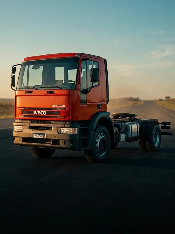 Caminhão Iveco vermelho na estrada: linha pesada de tampas Trink para caminhões Caminhão Iveco vermelho na estrada: linha pesada de tampas Trink para caminhões